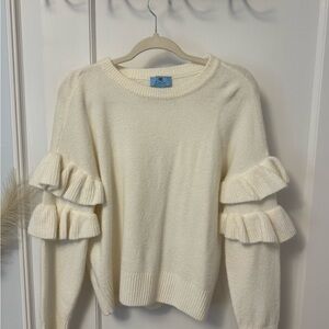 Women's Cream Sweater with Ruffle Sleeves